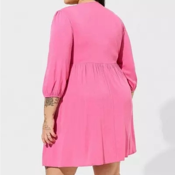 Mini Rayon Slub Pintuck Neck Skater Dress - Picture 2 of 4